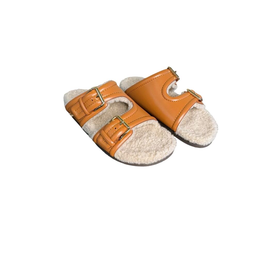 Valentino NIB Fussfriend Shearling Lined Leather Sandals in Brown Size 39.5 - Picture 8 of 14
